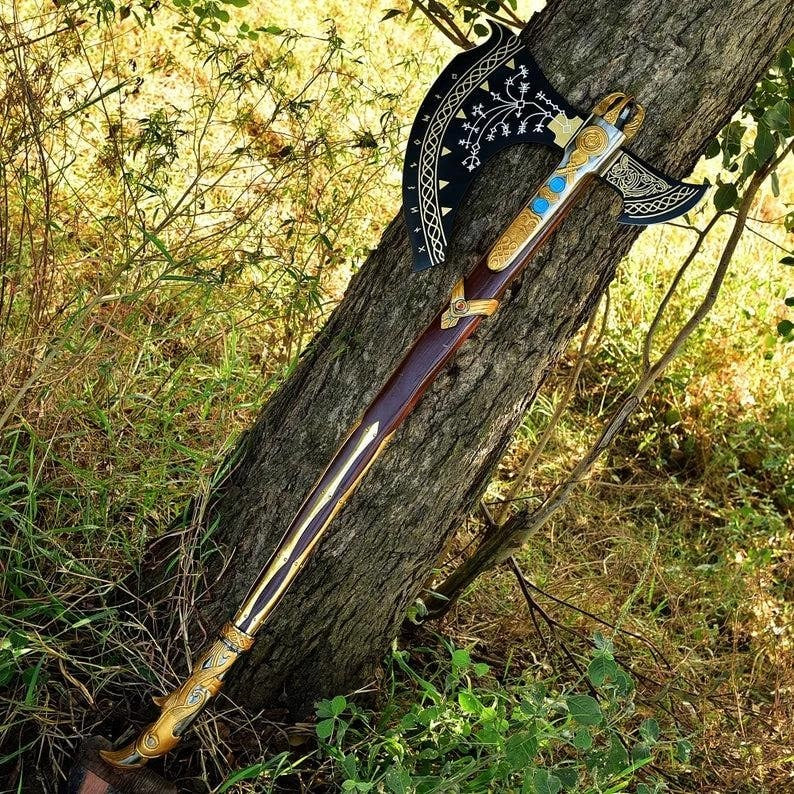 Handcrafted God of War Leviathan Axe | Fully Upgraded Real Steel Viking Battle Axe & Display Replica