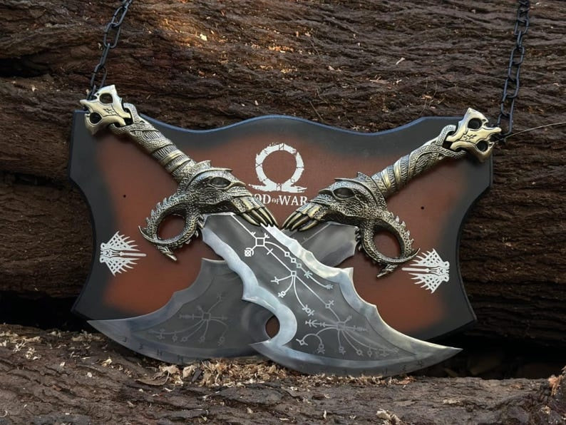 Handcrafted Blades of Chaos Pair | Real Steel God of War Blades with Chains & Runic Engravings