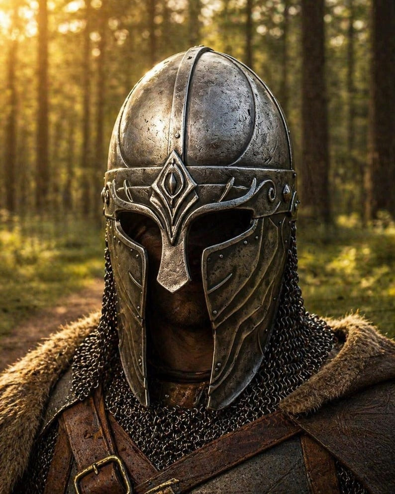 Hand-Forged Viking Spectacle Helmet with Full Chainmail Aventail – Medieval Norse Warrior Replica