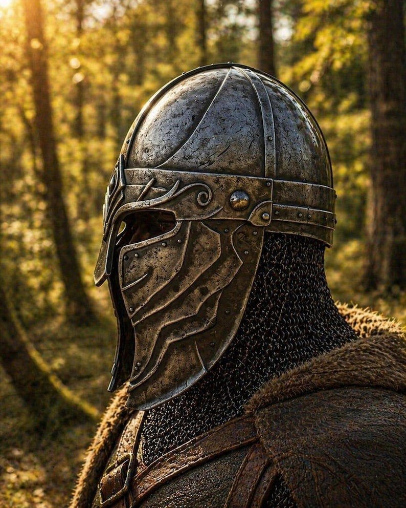 Hand-Forged Viking Spectacle Helmet with Full Chainmail Aventail – Medieval Norse Warrior Replica