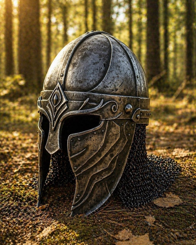 Hand-Forged Viking Spectacle Helmet with Full Chainmail Aventail – Medieval Norse Warrior Replica