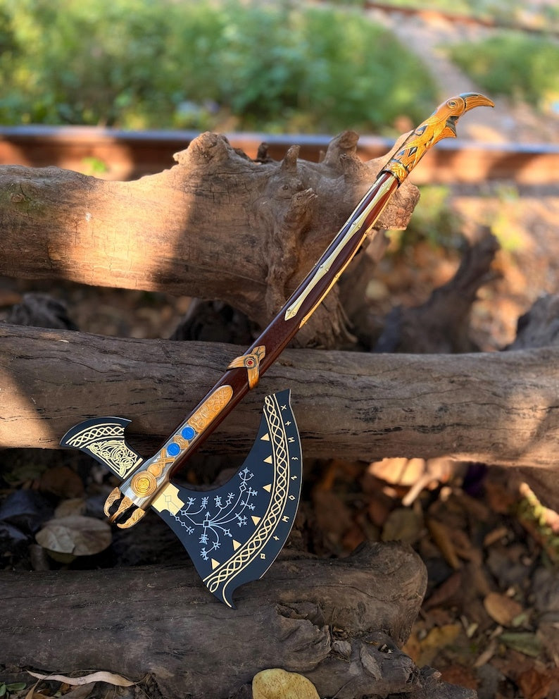Handcrafted God of War Leviathan Axe | Fully Upgraded Real Steel Viking Battle Axe & Display Replica