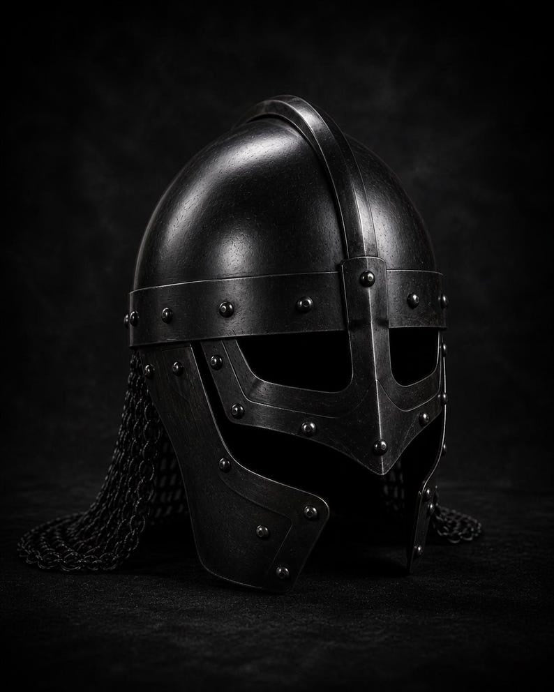 Hand-Forged Viking Gjermundbu Spectacle Helmet with Chainmail Aventail – Medieval Slavic Combat Armor