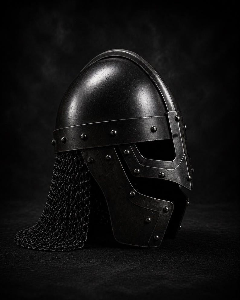 Hand-Forged Viking Gjermundbu Spectacle Helmet with Chainmail Aventail – Medieval Slavic Combat Armor