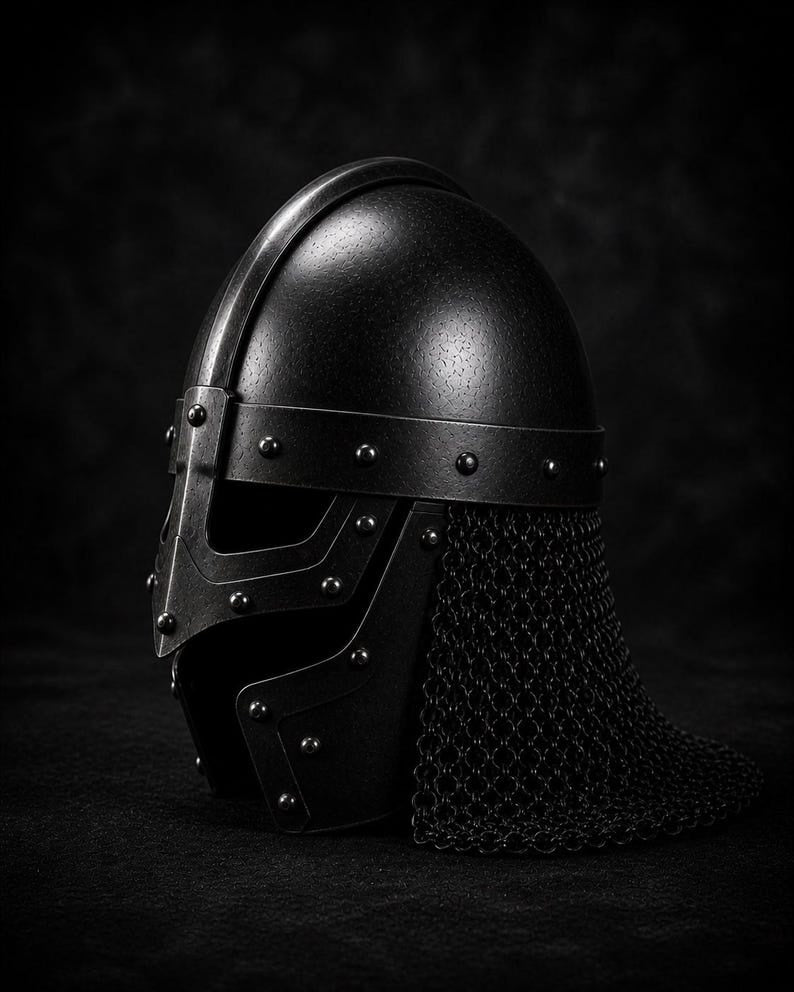 Hand-Forged Viking Gjermundbu Spectacle Helmet with Chainmail Aventail – Medieval Slavic Combat Armor