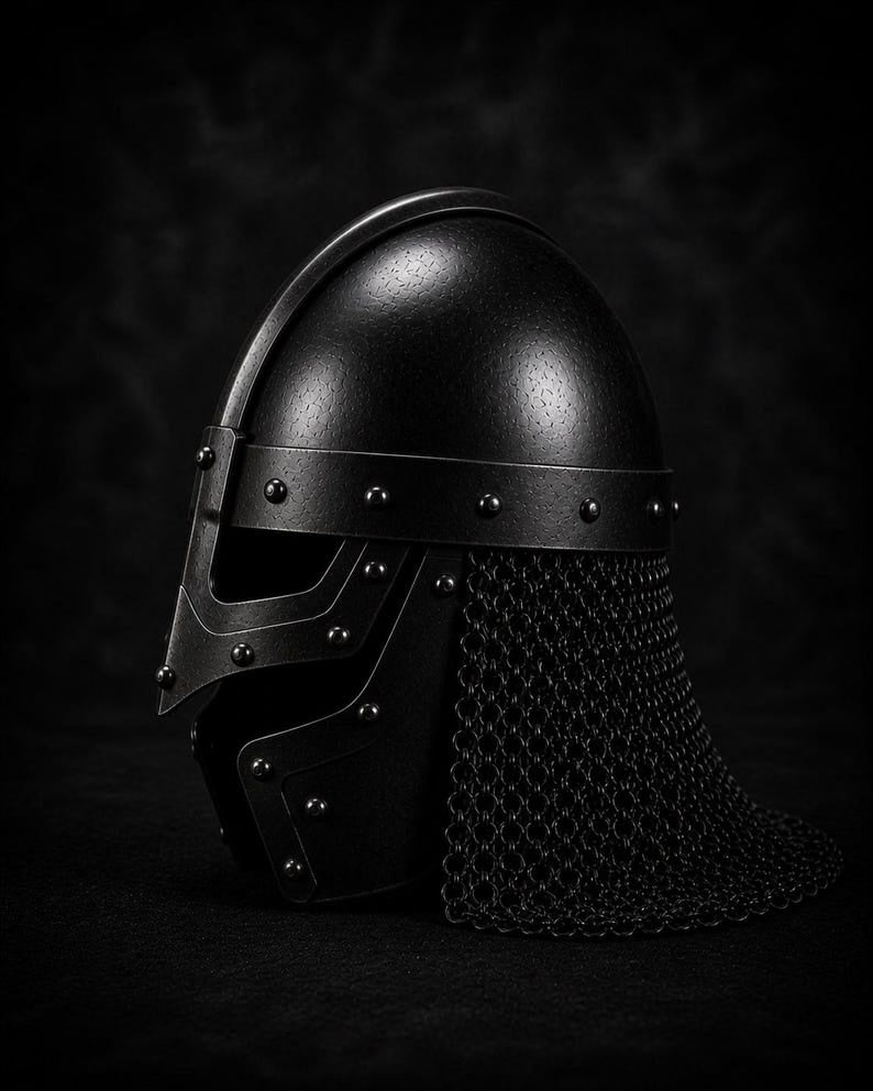 Hand-Forged Viking Gjermundbu Spectacle Helmet with Chainmail Aventail – Medieval Slavic Combat Armor