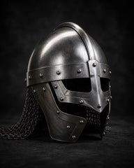 Hand-Forged Viking Gjermundbu Spectacle Helmet with Chainmail Aventail – Medieval Slavic Combat Armor