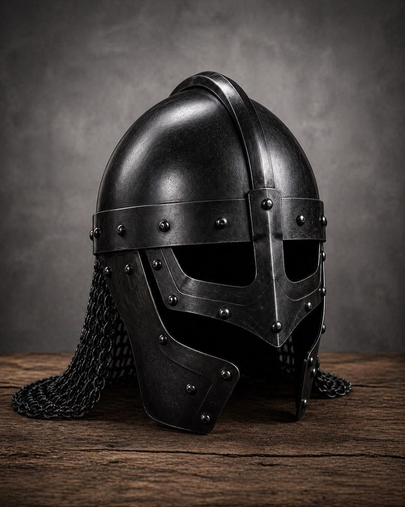 Hand-Forged Viking Gjermundbu Spectacle Helmet with Chainmail Aventail – Medieval Slavic Combat Armor