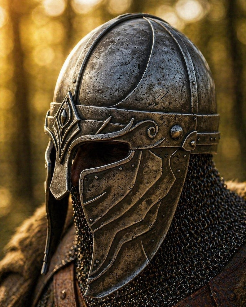 Hand-Forged Viking Spectacle Helmet with Full Chainmail Aventail – Medieval Norse Warrior Replica