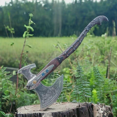 Handcrafted Double-Bit Norse Viking Battle Axe | Ornate Steel Engraved Display Collectible