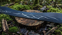 Black Fantasy Scimitar Replica – Handmade Elven Curved Sword Display Piece with Lightning Etching