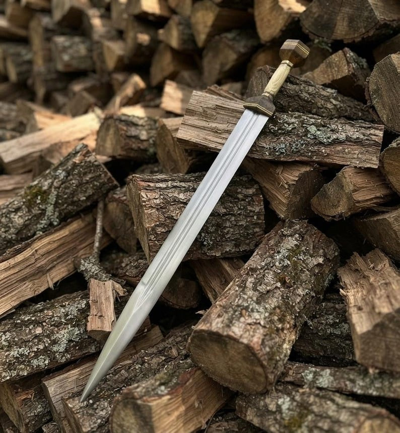 Hand Forged Roman Gladius Sword – High Carbon Steel Battle Ready Short Sword with Dual-Tone Wooden Hilt & Brass Accents