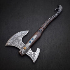 Handcrafted Double-Bit Norse Viking Battle Axe | Ornate Steel Engraved Display Collectible