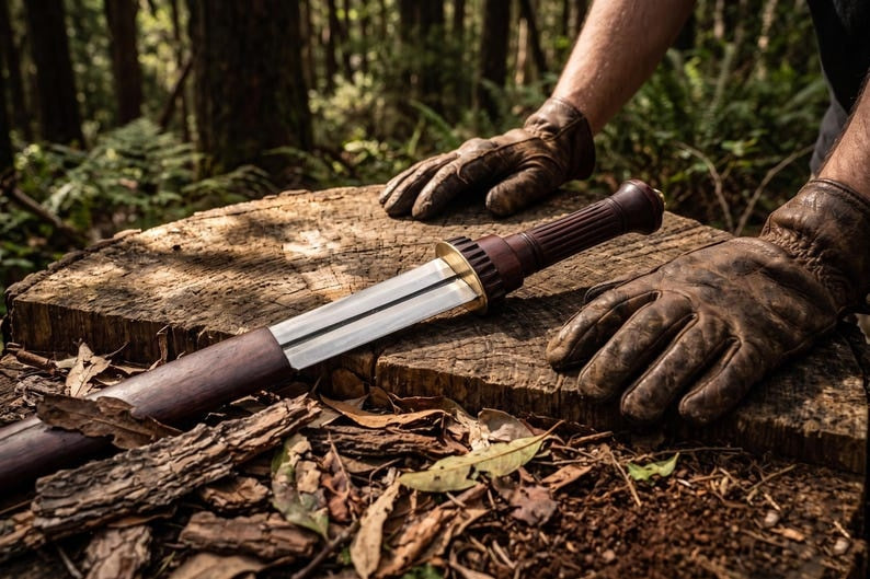 Hand Forged Roman Gladius Short Sword – High Carbon Steel Battle Ready Blade with Carved Wooden Hilt, Brass Accents & Custom Leather Sheath