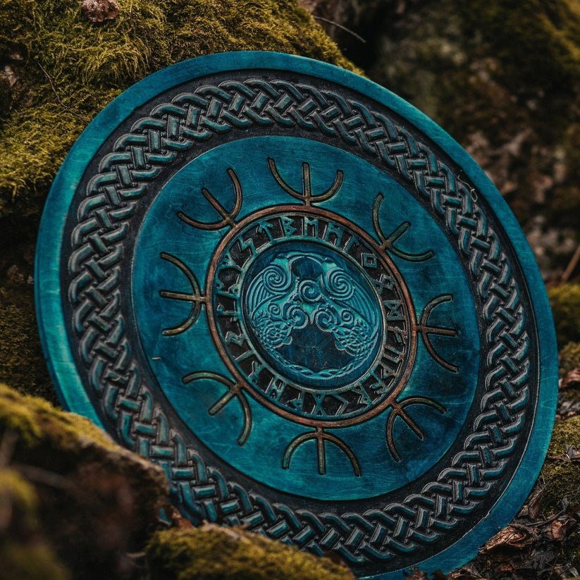 VW-33 Handgefertigte Odins Raben Hugin und Munin Symbolschilde, Wikingerschild, Geschenk für ihn