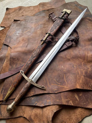 Ravencrest Viking Style Medieval Sword – Handmade Full Tang Steel Blade with Premium Leather Scabbard