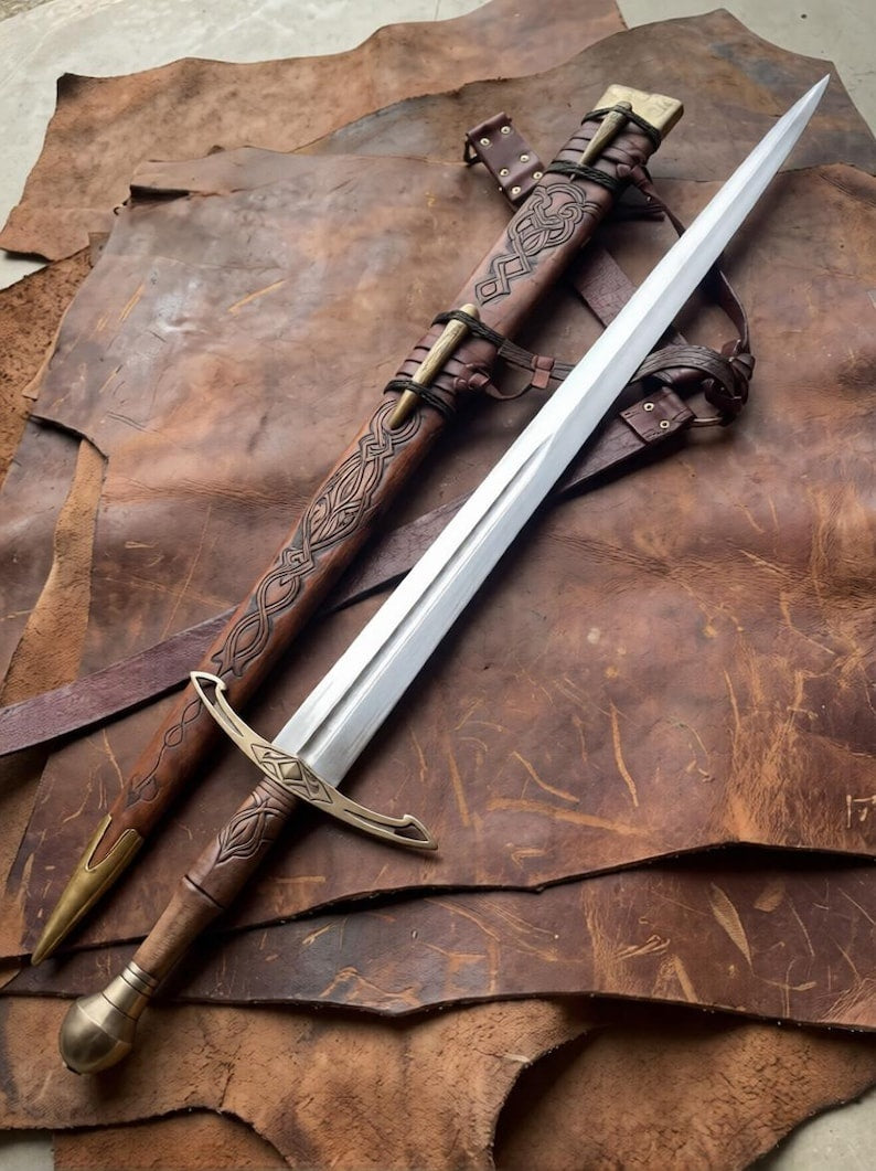 Ravencrest Viking Style Medieval Sword – Handmade Full Tang Steel Blade with Premium Leather Scabbard