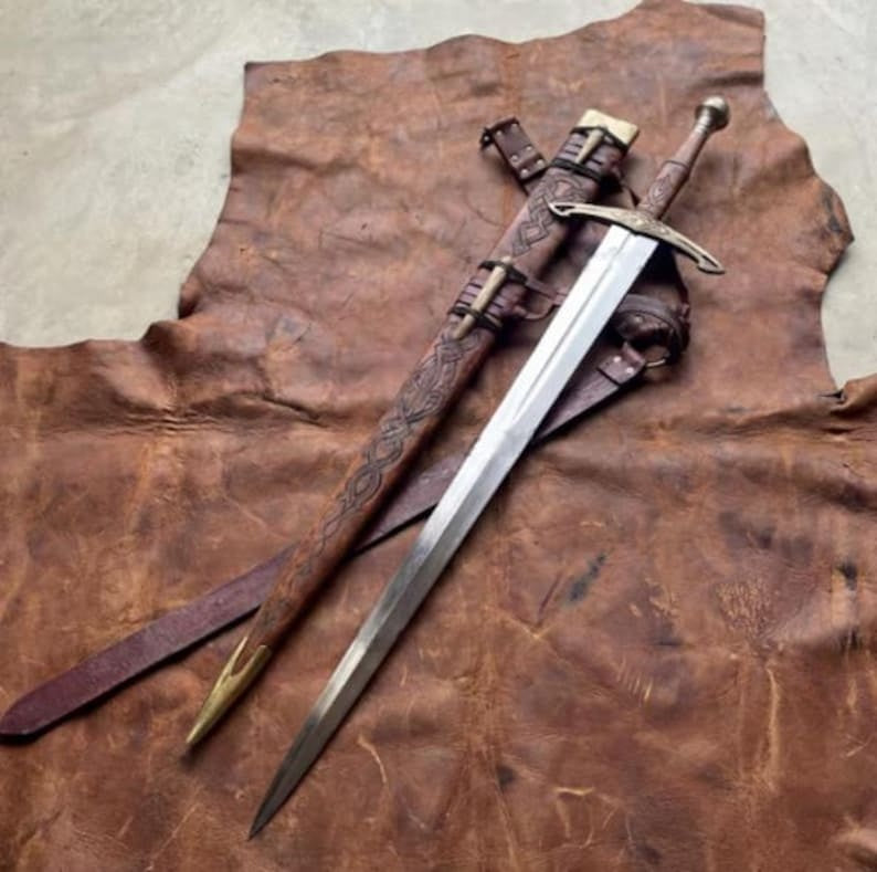 Ravencrest Viking Style Medieval Sword – Handmade Full Tang Steel Blade with Premium Leather Scabbard