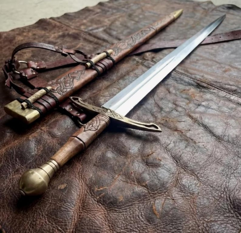 Ravencrest Viking Style Medieval Sword – Handmade Full Tang Steel Blade with Premium Leather Scabbard