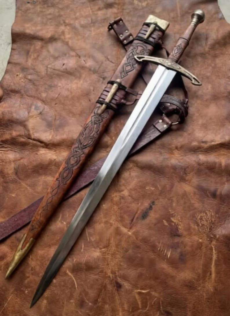 Ravencrest Viking Style Medieval Sword – Handmade Full Tang Steel Blade with Premium Leather Scabbard