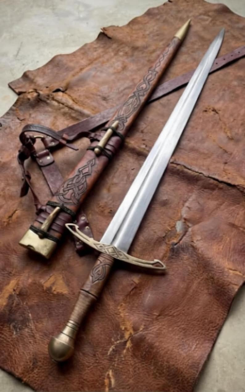 Ravencrest Viking Style Medieval Sword – Handmade Full Tang Steel Blade with Premium Leather Scabbard