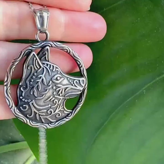 Viking Runes Wolf Pendant