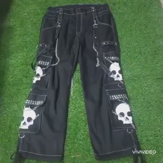 Gothic Skull Chain Cargo Pants: Punk Festival Trousers