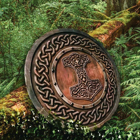 Mjolnir Thor hammer carved viking shield