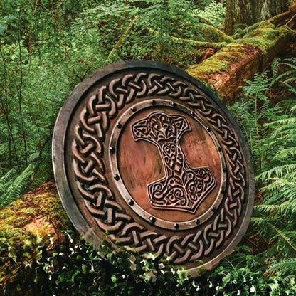 Mjolnir Thor hammer carved viking shield