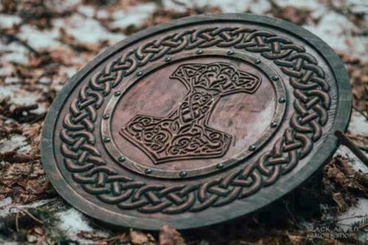 Mjolnir Thor hammer carved viking shield
