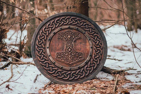 Mjolnir Thor hammer carved viking shield