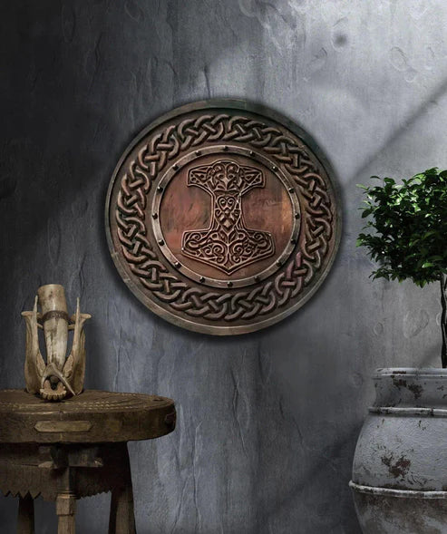 Mjolnir Thor hammer carved viking shield