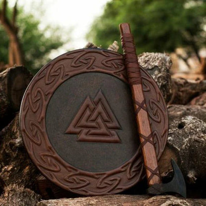 VW-44 Custom Handmade Viking Shield With Ragnar Axe, Authentic Viking Shield With Axe,C - Valknut Warriors