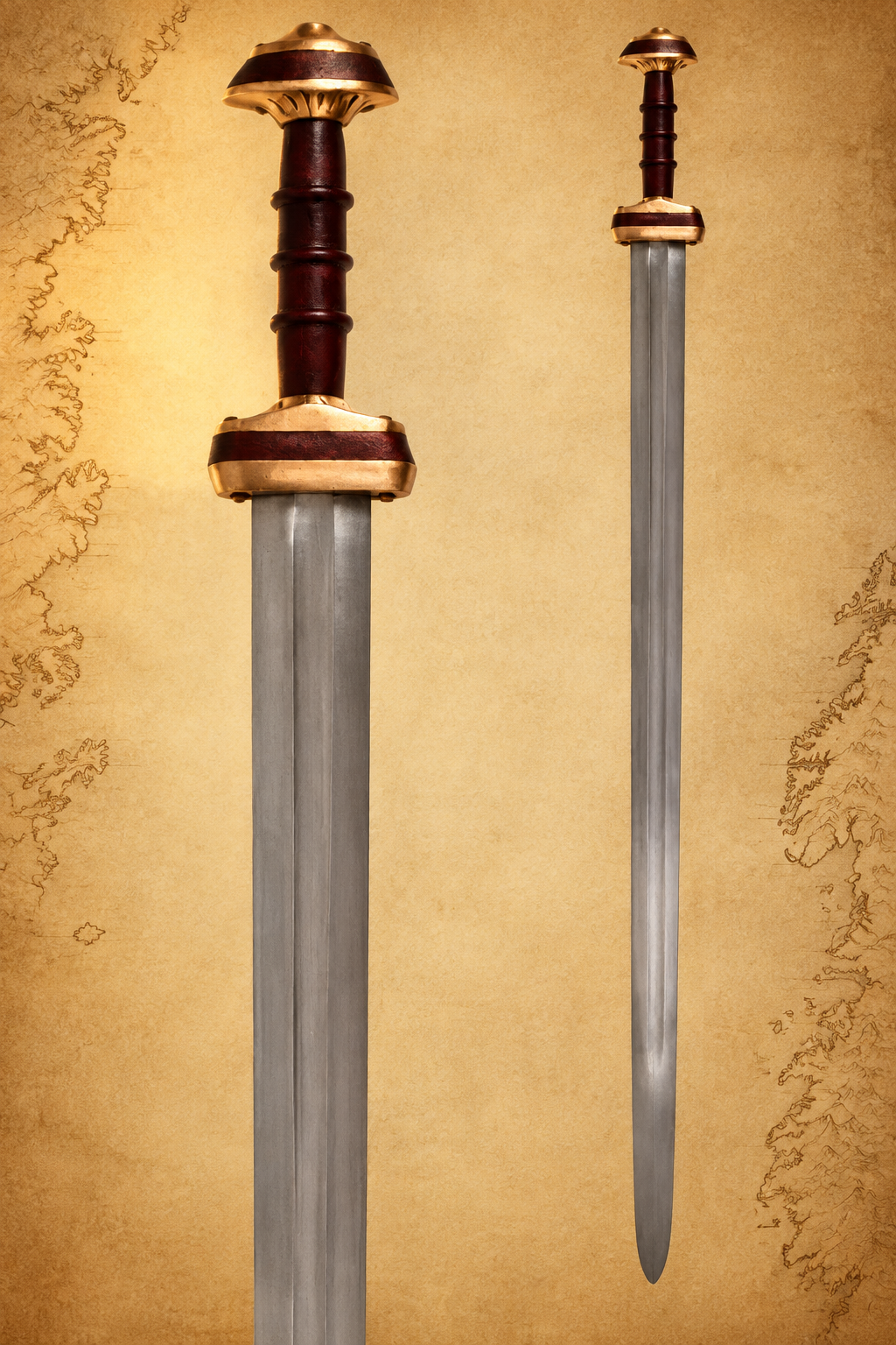Saxon sword replica with brass guard and pommel – full and detail views