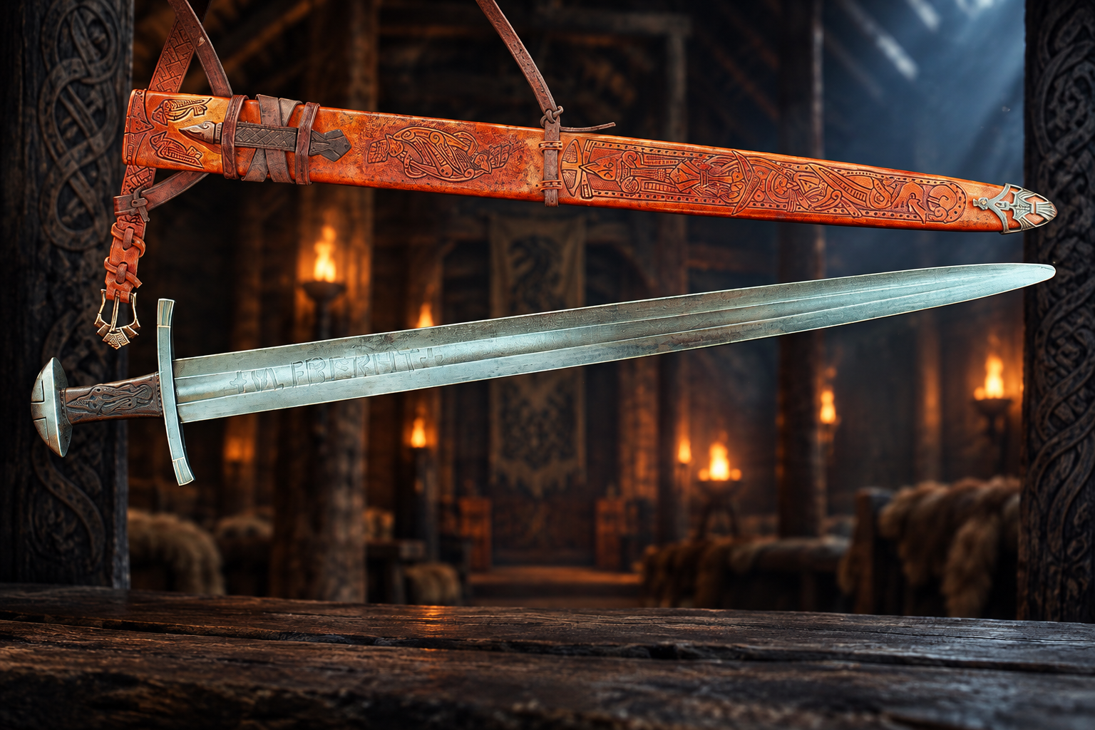 Ulfberht Viking sword replica with scabbard, Norse décor