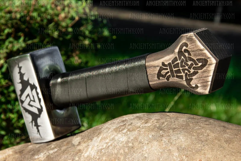 VW-149 Handmade Valknut Viking Hammer, Hand forged Hammer, Gift for him, Christmas Gift - Valknut Warriors