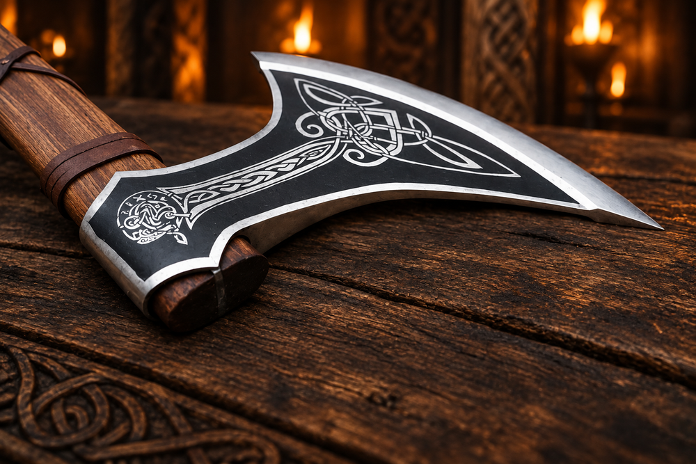 Etched knotwork Viking Dane axe replica – knotwork artwork