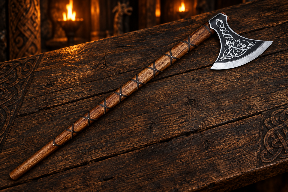 Etched knotwork Viking Dane axe replica – Norse wall décor