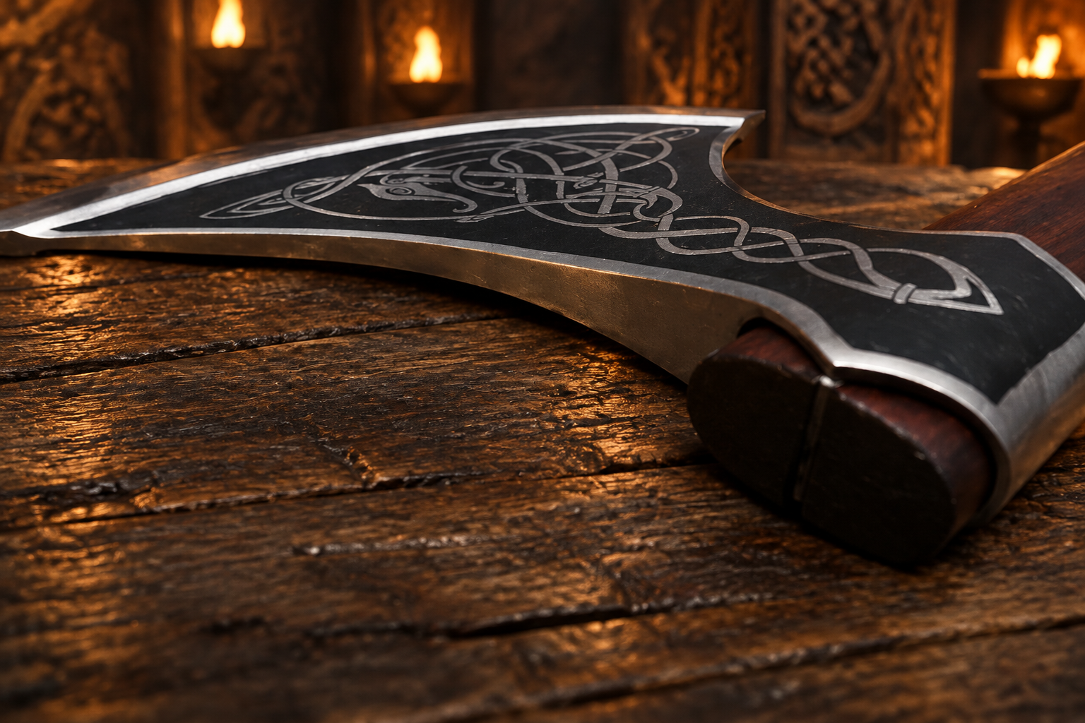 Etched knotwork Viking Dane axe replica – etched head detail